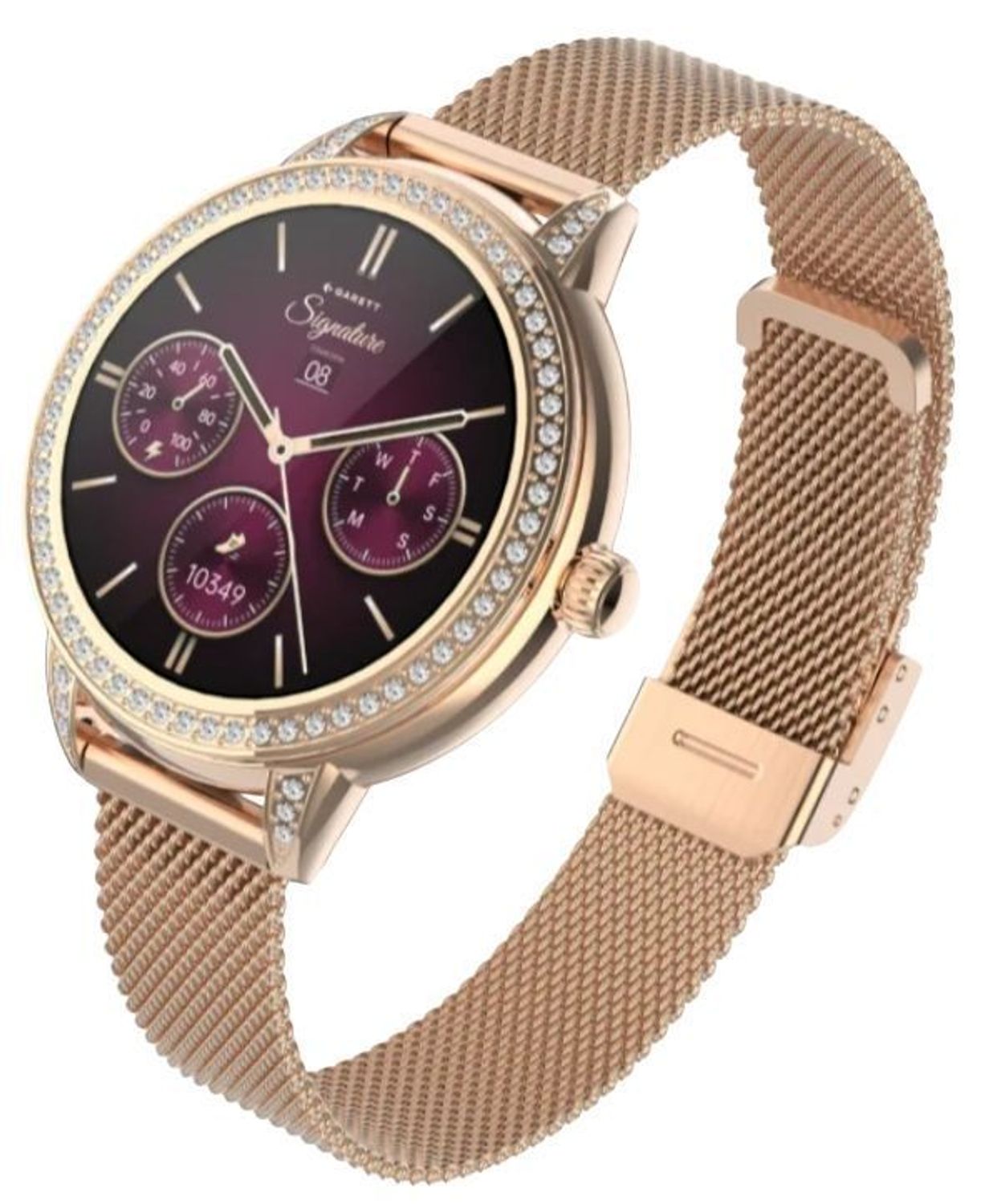 Smartwatch damski Garett Stella różowe złoto mesh AMOLED 1,1″ + biały pasek (4).jpg